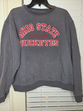 Womens Ohio State Varsity Buckeyes Gray Crewneck Sweatshirt XL Lettered Applique